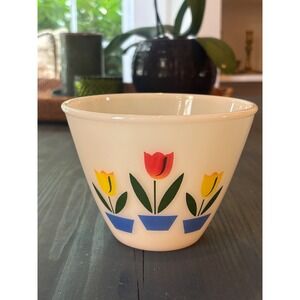 Vintage Fire-King Milk Glass Tulip in Pots Mixing Bowl White Opalware 5.75 inch